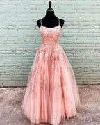 Elegant Prom Dress Ball Gown Tulle Floor Length Lace Embroidery