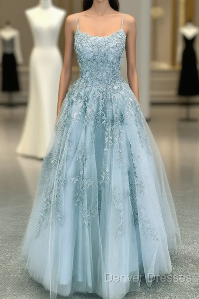 Elegant Prom Dress Ball Gown Tulle Floor Length Lace Embroidery