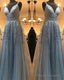 Elegant Prom Dresses Tulle V Neck Lace Embroidery