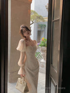 Elegant Puff Sleeve Midi Corset Maxi Prom Dresses Evening Birthday Outfits