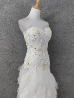 Elegant Pure White Sweetheart Neck Pearl Lace Tulle Long Prom Dress Evening Dress