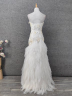Elegant Pure White Sweetheart Neck Pearl Lace Tulle Long Prom Dress Evening Dress