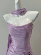 Elegant Purple Fitted Strapless Pleated Satin Long Prom Dress Evening Dress