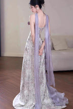 Elegant Purple Mermaid Strapless Satin Tulle Long Prom Dress Applique Evening Gown