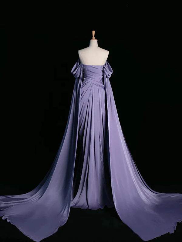 Elegant Purple Satin Prom Dress, Draped Bodice Formal Party Dress