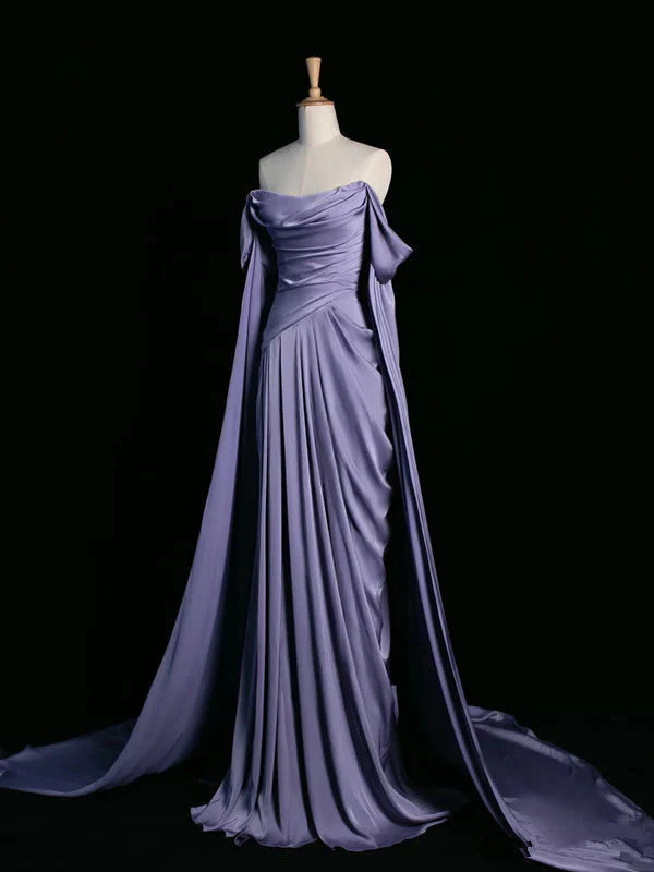 Elegant Purple Satin Prom Dress, Draped Bodice Formal Party Dress