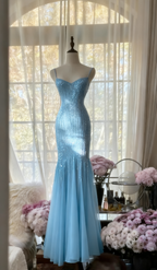 Sparkly Spaghetti Straps Purple Mermaid Wedding Guest Dress Beaded Tulle Chiffon Long Prom Dress