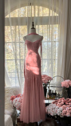 Sparkly Spaghetti Straps Purple Mermaid Wedding Guest Dress Beaded Tulle Chiffon Long Prom Dress