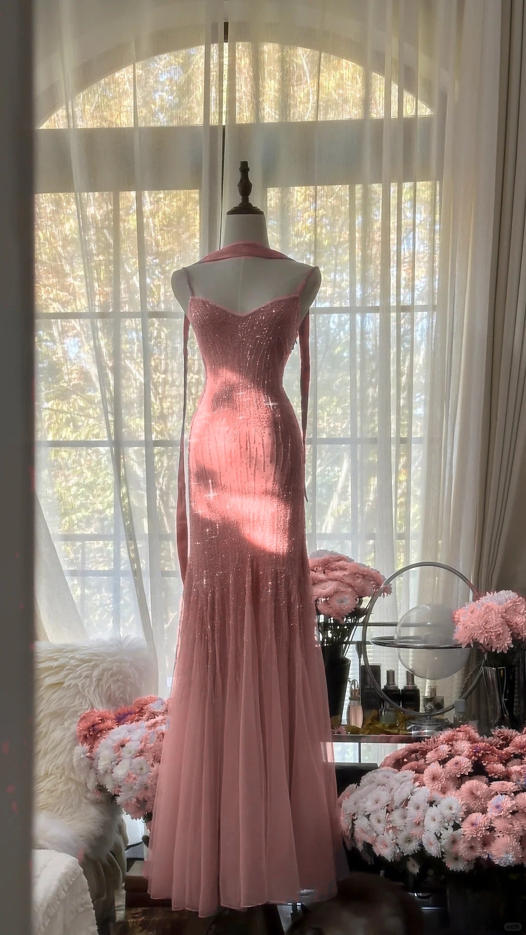 Sparkly Spaghetti Straps Purple Mermaid Wedding Guest Dress Beaded Tulle Chiffon Long Prom Dress