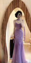 Sparkly Spaghetti Straps Purple Mermaid Wedding Guest Dress Beaded Tulle Chiffon Long Prom Dress