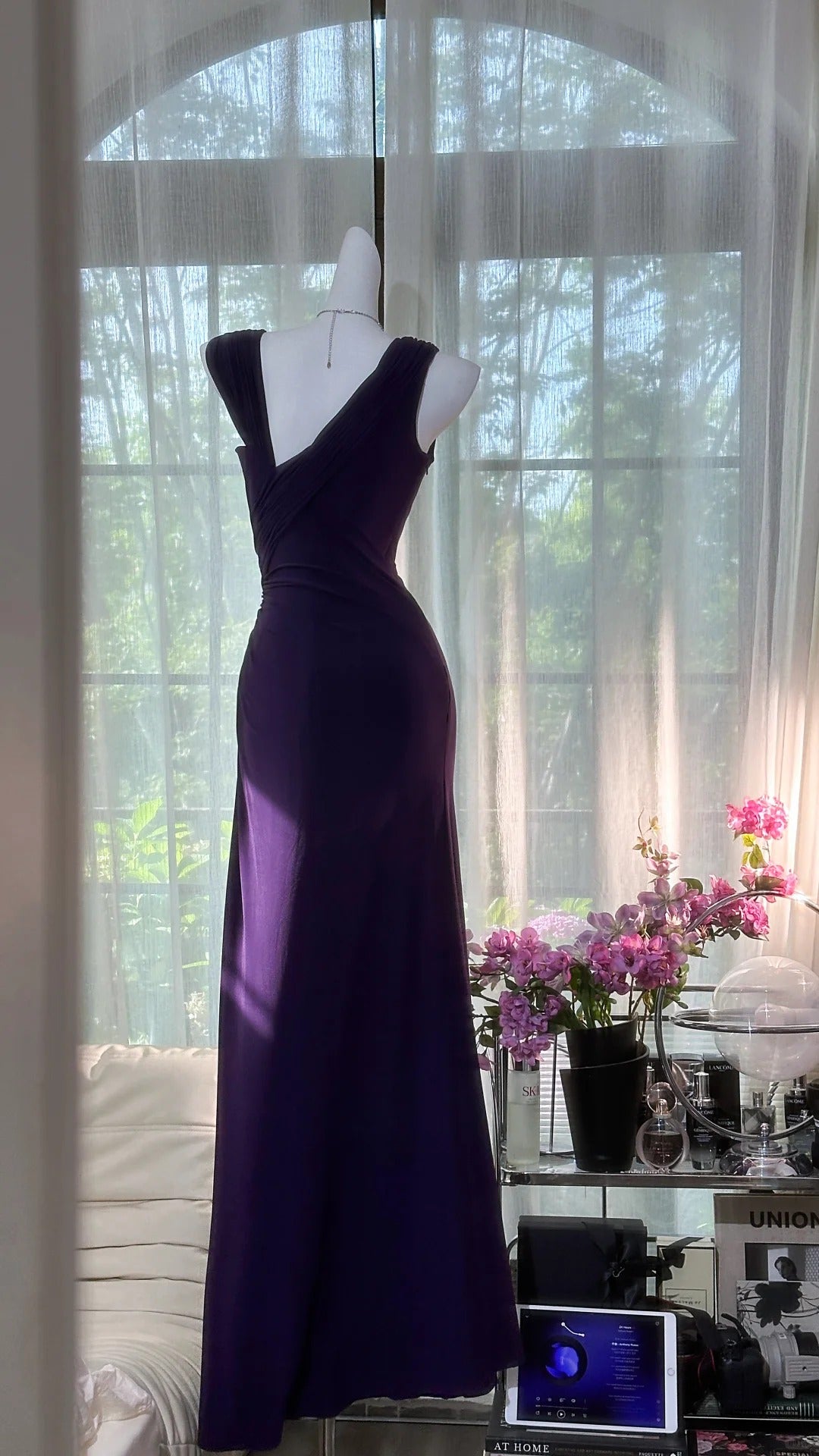 Elegant Purple Strapless Chiffon Long Prom Dress