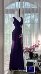 Elegant Purple Strapless Chiffon Long Prom Dress