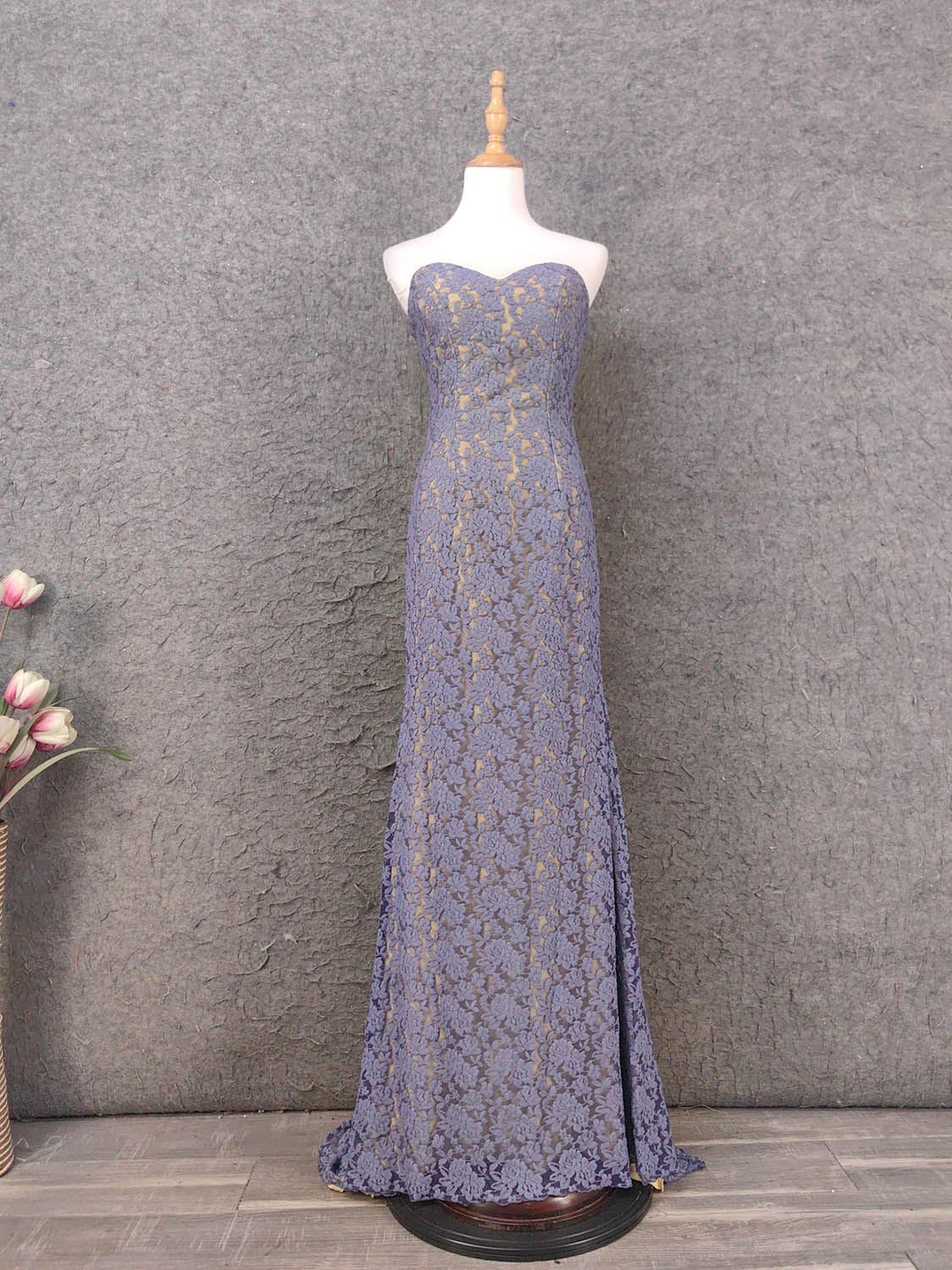 Elegant Purple Sweetheart Neck Split Lace Long Prom Dress Evening Dress