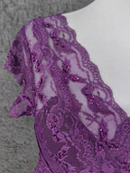 Elegant Purple V-Neck Lace Long Prom Dress Evening Dress