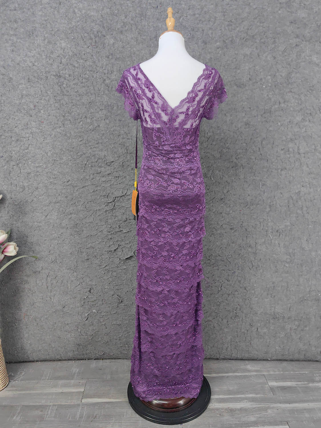 Elegant Purple V-Neck Lace Long Prom Dress Evening Dress