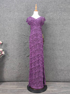 Elegant Purple V-Neck Lace Long Prom Dress Evening Dress