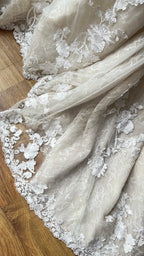 Elegant Retro Ivory Mermaid V-Neck Halter Lace Train Prom Dress Wedding Dress