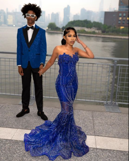 Elegant Royal Blue Sequin Beaded Appliques Mermaid Prom Dress Evening Dress