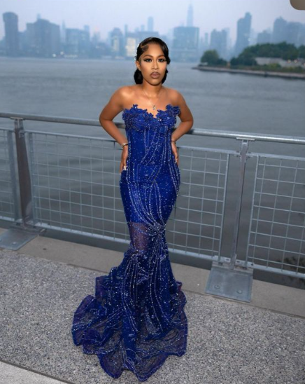 Elegant Royal Blue Sequin Beaded Appliques Mermaid Prom Dress Evening Dress