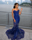 Elegant Royal Blue Sequin Beaded Appliques Mermaid Prom Dress Evening Dress