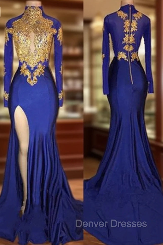 Elegant Royal Blue Prom Party GownsMermaid Long Sleeves With Appliques Main image
