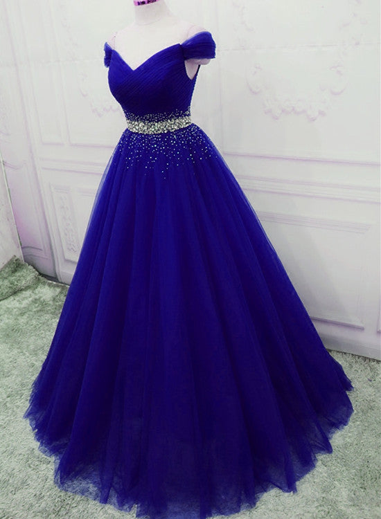 Elegant Royal Blue Tulle Sequins Prom Dress 2026, A-Line Long Party Dress Main image