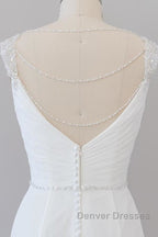 Elegant Ruffle Beading Chiffon Sheath Wedding Dress