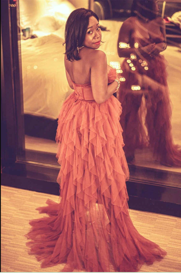Elegant Rust Tiered Ruffles Tulle Prom Dress
