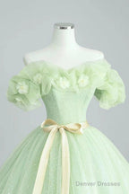 Elegant Sage Green Long Formal Dress, A-Line Off The Shoulder Evening Party Dress