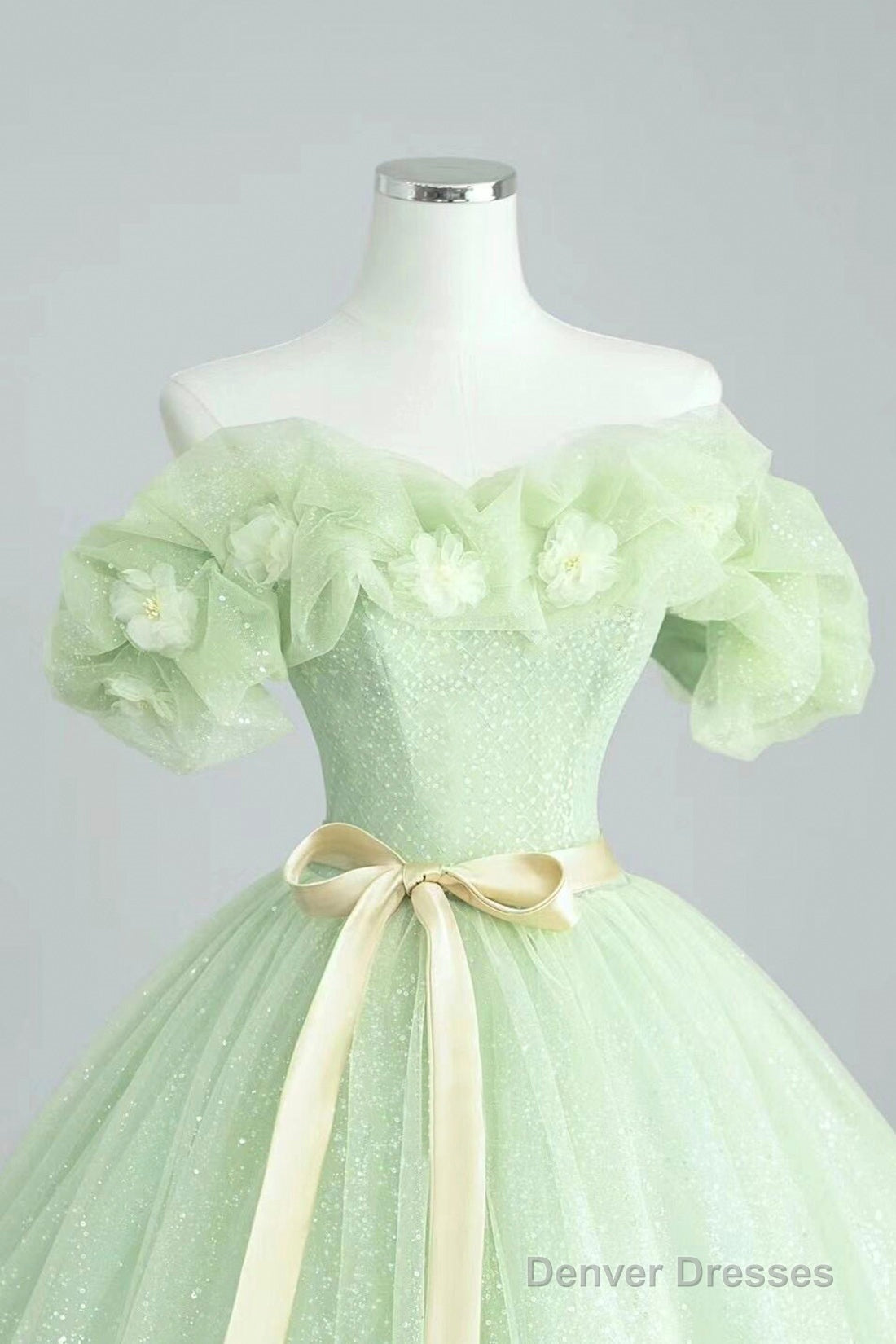 Elegant Sage Green Long Formal Dress, A-Line Off The Shoulder Evening Party Dress