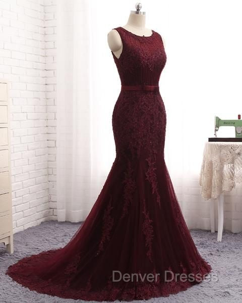 Elegant Scoop Sleeveless Tulle Mermaid Appliques Sequins Zipper Prom Dress Secondary image