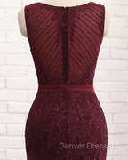 Elegant Scoop Sleeveless Tulle Mermaid Appliques Sequins Zipper Prom Dress