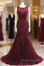 Elegant Scoop Sleeveless Tulle Mermaid Appliques Sequins Zipper Prom Dress