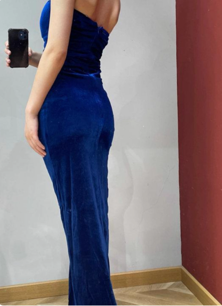 Elegant Sexy Royal Blue Sweetheart Neck Velvet Long Prom Dress Evening Dress Secondary image