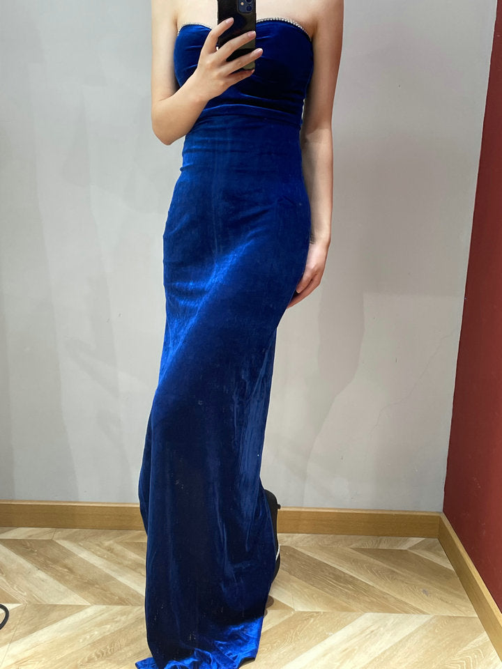 Elegant Sexy Royal Blue Sweetheart Neck Velvet Long Prom Dress Evening Dress