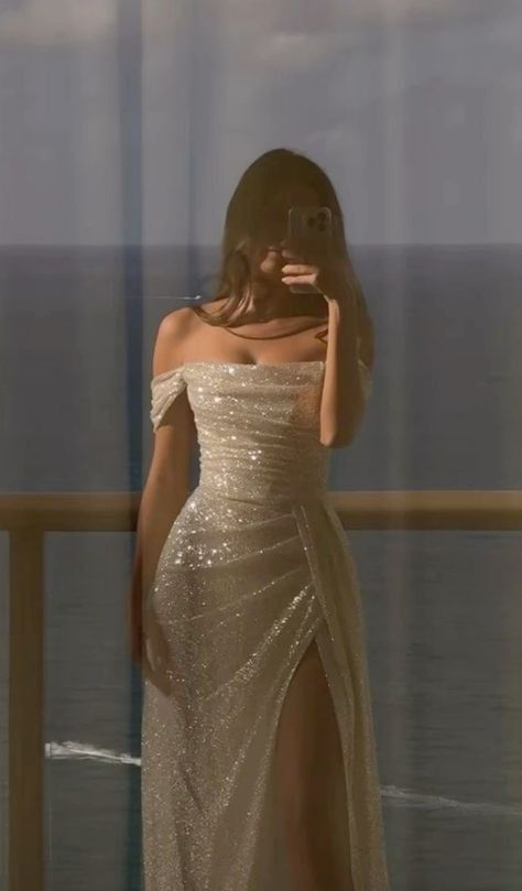 Elegant Sheath Off The Shoulder White Slit Sequin Prom Dress Long Evening Dress Main image
