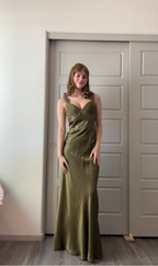 Elegant Sheath Olive Green Prom Dress Long Formal Dress