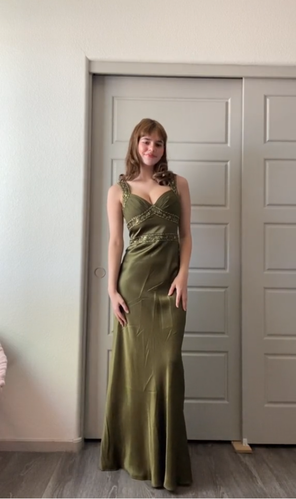 Elegant Sheath Olive Green Prom Dress Long Formal Dress