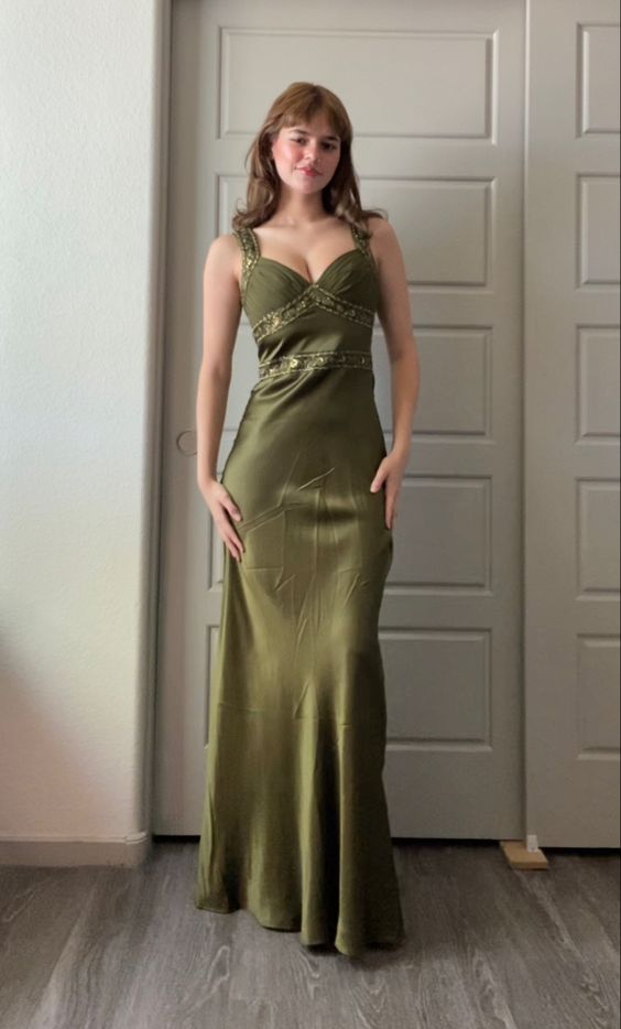 Elegant Sheath Olive Green Prom Dress Long Formal Dress Main image