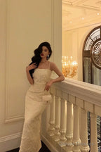 Elegant Sheath Spaghetti Straps White Prom Dresses Birthday Outfits Evening Gown