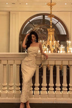 Elegant Sheath Spaghetti Straps White Prom Dresses Birthday Outfits Evening Gown