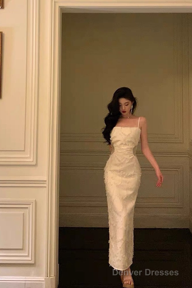 Elegant Sheath Spaghetti Straps White Prom Dresses Birthday Outfits Evening Gown Main image