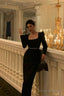 Elegant Sheath Square Neckline Black Velvet Prom Dresses Birthday Outfits Evening Gown