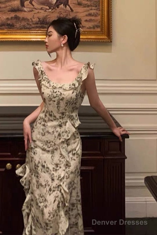 Elegant Sheath Square Neckline Floral Slit Prom Dresses Birthday Outfits Evening Gown Secondary image