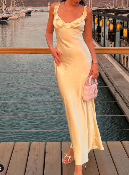 Elegant Sheath Straps Floor-Length Satin Long Yellow Evening Dress Prom Dress