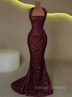 Elegant Sheath Straps Pleated Sweep Train Corset Prom Dress