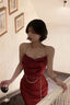 Elegant Sheath Straps Red Prom Dresses Long Formal Dress