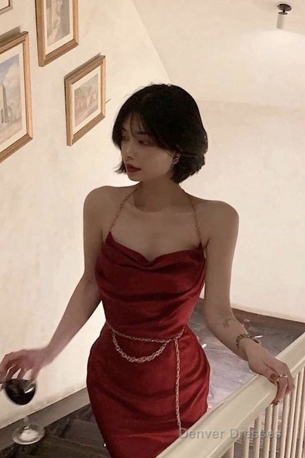 Elegant Sheath Straps Red Prom Dresses Long Formal Dress Main image
