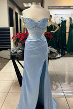 Elegant Sheath Sweetheart Sequin Pink Satin Slit Prom Dress Evening Dress