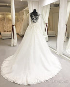 Elegant Sheer Lace Appliques Neckline Court Train Princess Wedding Dress